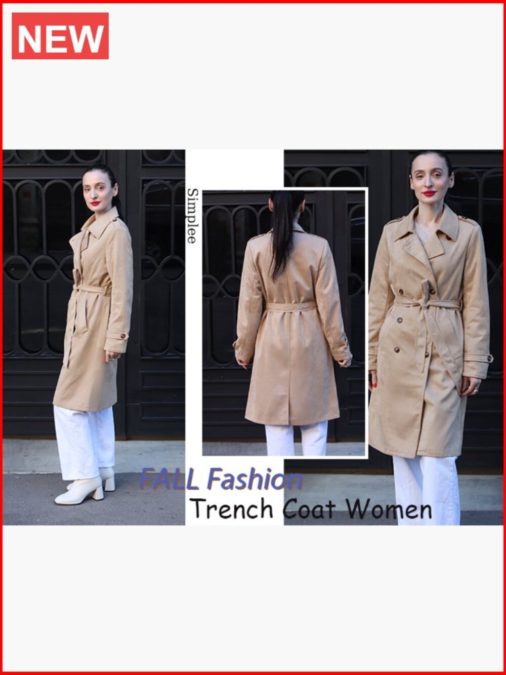 Faux Suede Double Breasted Trench Coat with Belt - Picture 7 of 7